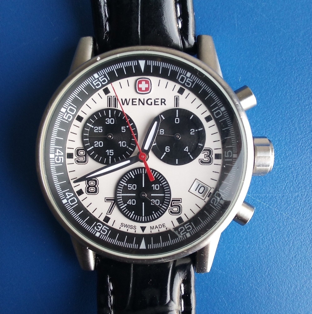 Vintage Wenger Commando 7089X Swiss Chronograph Wrist Watch Rare Panda Dial